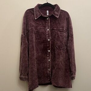 Zenana Burgundy Corduroy Collared Shacket Button-up 2X 100% Cotton Trendy‎